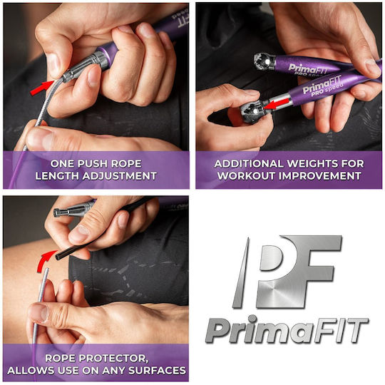 PrimaFit Скоково въже Скоростно с Тегло 3м Лилав с Регулируема дължина