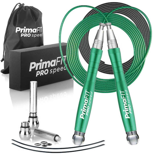 Primafit Speed Pro Въже за скачане Професионално 3м Регулируемо 2 Лагера Допълнителни Тежести за Въже 2 Протектора Алуминиеви Дръжки Чанта за Носене Кросфит Бокс ММА Зелено