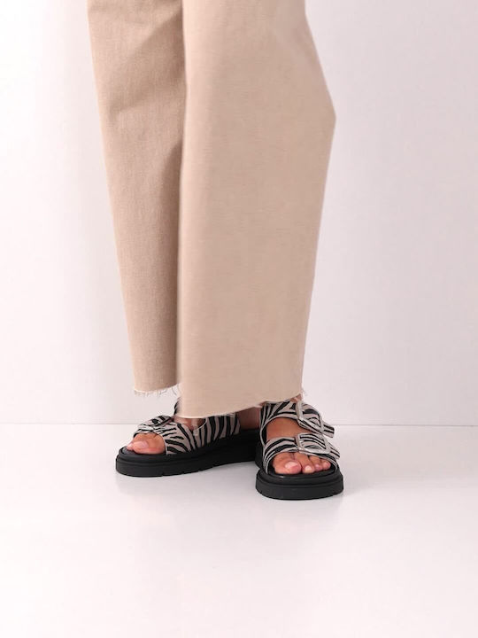 Leather Women's Flat Sandals in Black Color