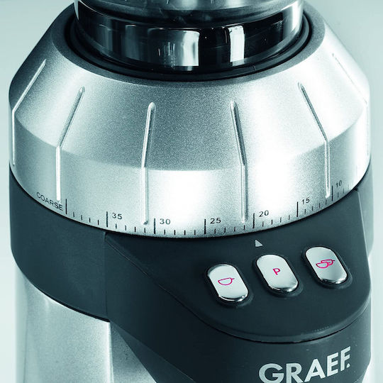 Graef CM 900 Râșniță Electrică de Cafea 128W cu Capacitatea de Măcinare a Boabelor 350gr și 40 Nivele de Măcinare Argintie
