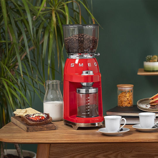 Smeg Ηλεκτρικός Μύλος Καφέ 150W με Χωρητικότητα 350gr και 30 Επίπεδα Άλεσης Κόκκινος