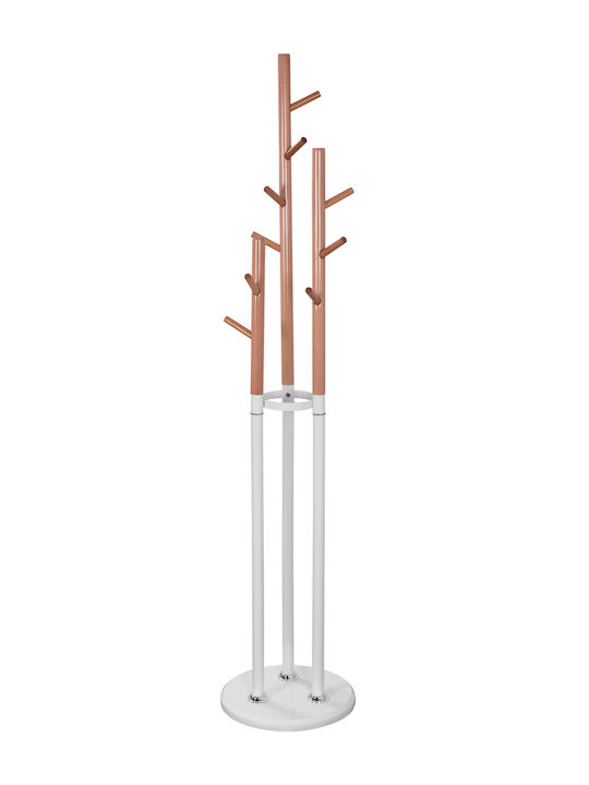 HomeMarkt Metallic Coat Rack White/ Natural Triple with Cement Base & 9 Hooks Wyatt 37x37x173cm