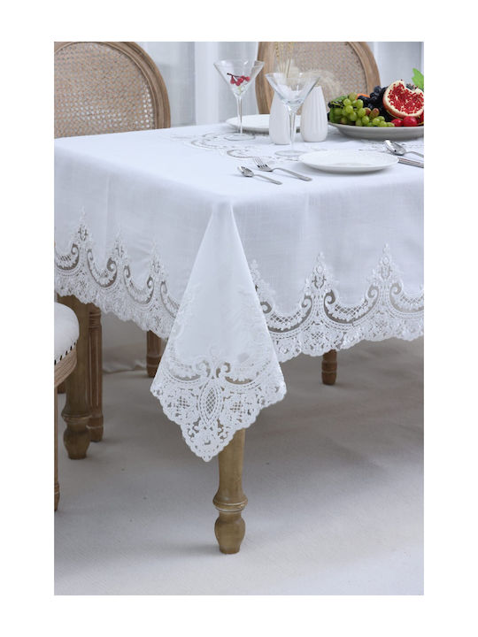 Liolios Home Τραπεζομάντηλο Λινό με Κέντημα Pls-7b027 White 160x260εκ.
