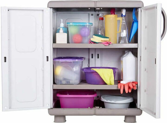 Double Door Wardrobe Ivi Plastic with 2 Shelves Beige / White 73x44x96cm