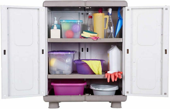 Double Door Wardrobe Ivi Plastic with 2 Shelves Beige / White 73x44x96cm