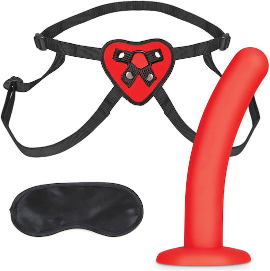 Lux Fetish Red Heart Strap On Harness & 5" Dildo Set