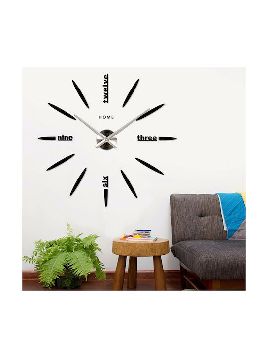 3D Stickers Mirror DIY Black (Number Dimension 12cm) 3D Wall Clock Sticker Plastic Black Ø70cm