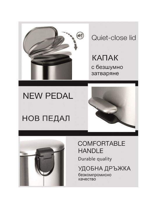 Inter Ceramic 8355S Metallisch Set aus Toilettenbürste und Mülleimer für das Badezimmer 6Es Silber