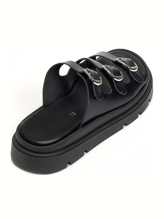 Leather Women's Flat Sandals Black