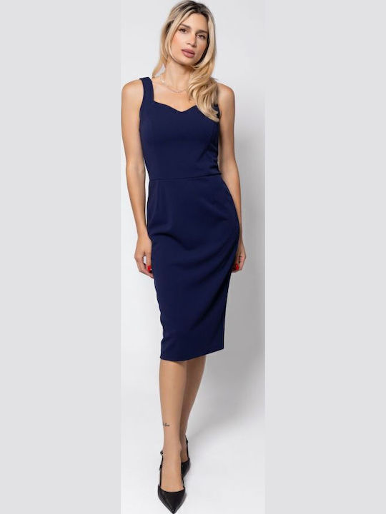 Summer Midi Dress with Spaghetti Strap Navy Blue