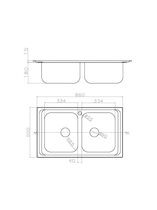 Fortinox Ένθετος Νεροχύτης Inox Σατινέ Μ86xΠ50cm Ασημί