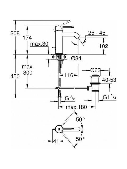 Grohe Αναμεικτική Μπαταρία Νιπτήρα Μπρονζέ