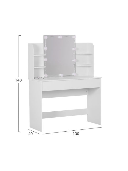 Floor-Standing Makeup Dressing Table Lauryn Wooden White with Mirror 101x40x139cm