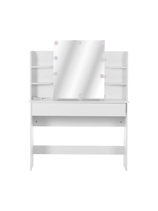 Floor-Standing Makeup Dressing Table Lauryn Wooden White with Mirror 101x40x139cm