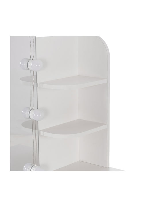 Floor-Standing Makeup Dressing Table Lauryn Wooden White with Mirror 101x40x139cm