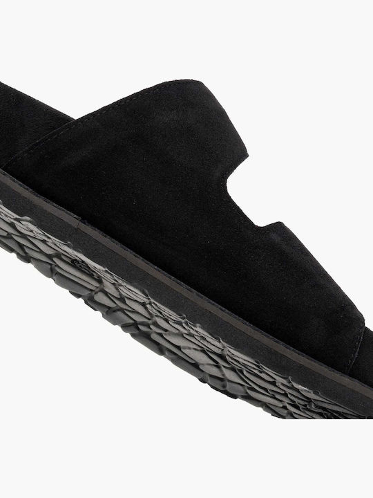 Δερμάτινα Γυναικεία Σανδάλια Flatforms Μαύρα