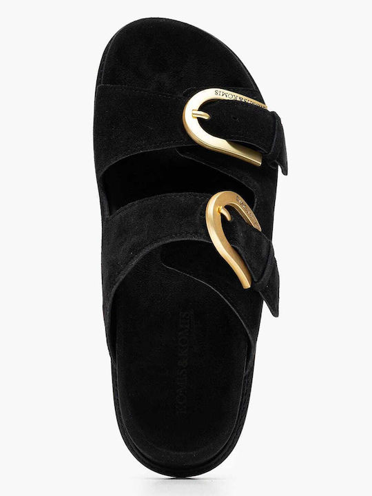 Δερμάτινα Γυναικεία Σανδάλια Flatforms Μαύρα