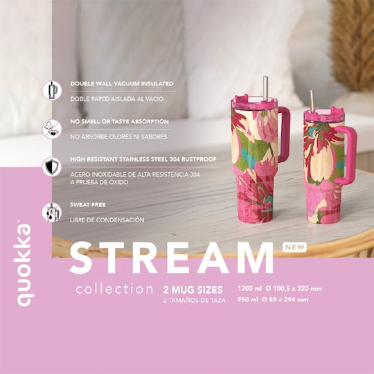 Quokka Handled Tumbler Θερμός Ανοξείδωτο BPA Free 950ml Light Pink με Καλαμάκι και Λαβή