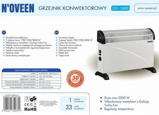 N'Oveen Convector Heater Floor 2000W 60x20cm White