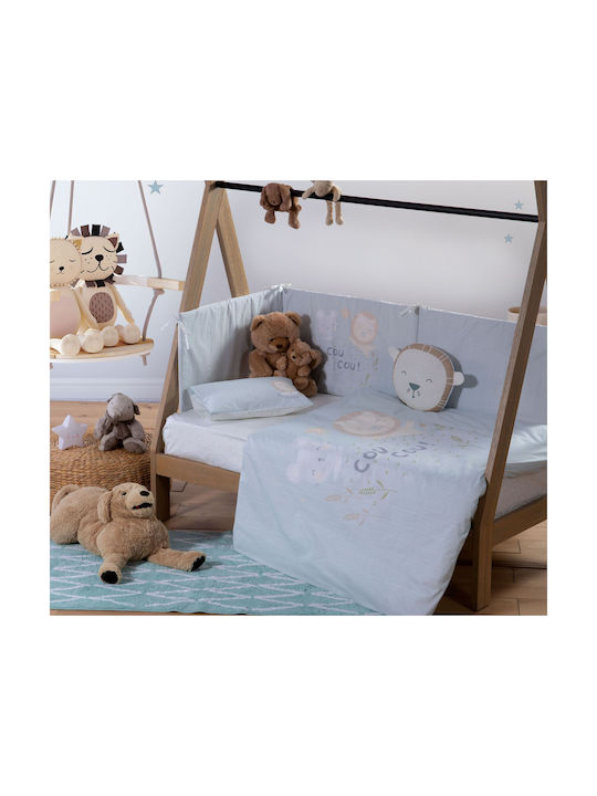 Nef-Nef Homeware Cuddling Lion Baby Sheets Set Crib Cotton Light Blue 120x170cm 3pcs