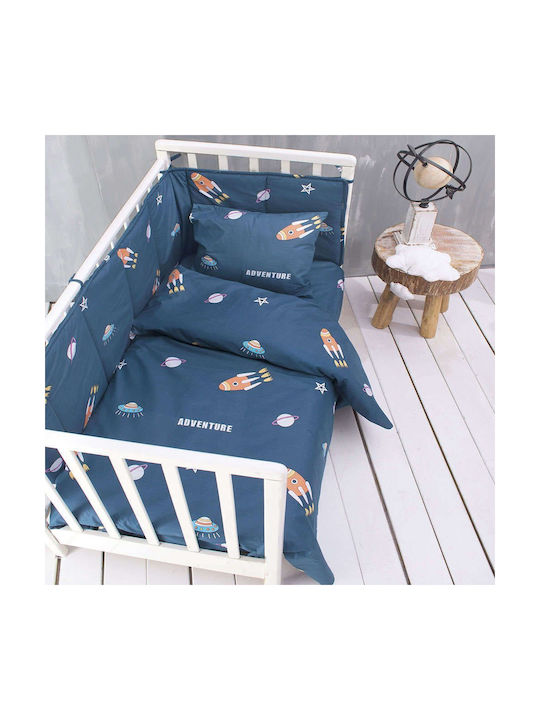 Rythmos Spaceship Baby Sheet Cradle Cotton Blue 80x110cm