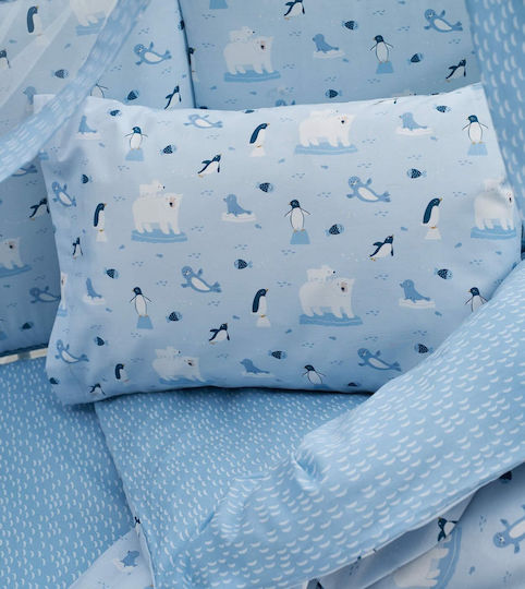 Vesta Home Set Baby Crib Cotton Sheets Arktos Blue 120x165cm 3 Pieces
