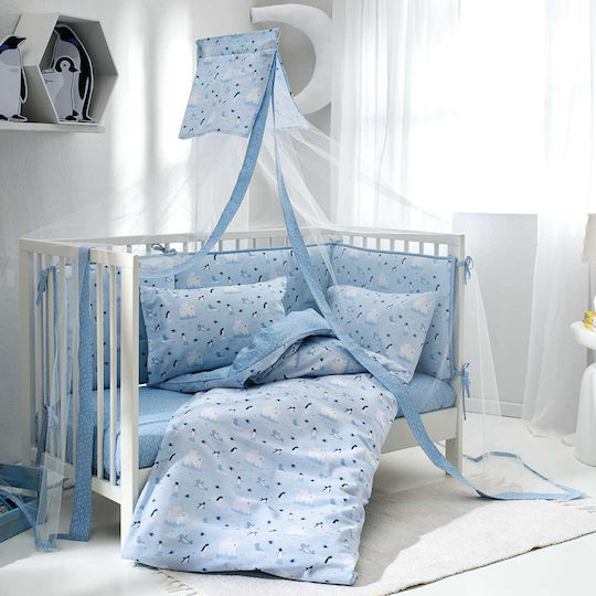 Vesta Home Set Baby Crib Cotton Sheets Arktos Blue 120x165cm 3 Pieces