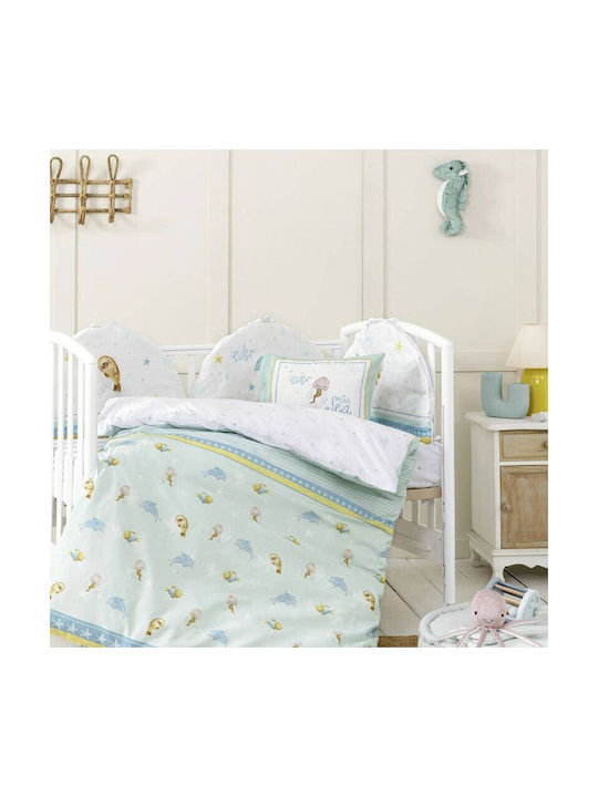 Nima Love Set Baby Bettlaken Für Krippe Baumwolle Meeresliebe Türkis 120x170cm