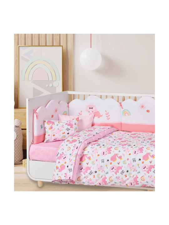Das Home Dino Girl Set Baby Bettlaken Für Krippe Baumwolle Rosa 130x170cm 3Stück