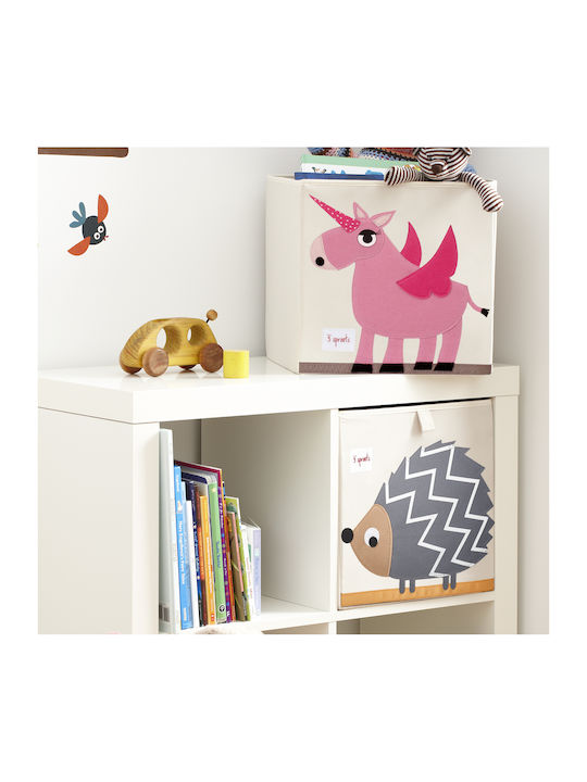 3 Sprouts Children's Folding Storage Basket made of Fabric Unicorn Pink 33x33x33cm 1pcs