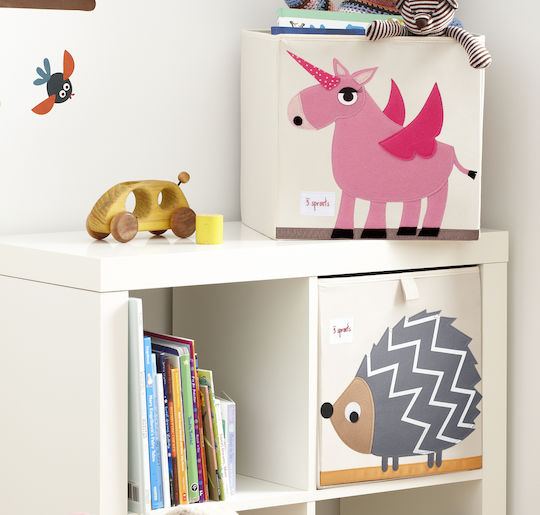 3 Sprouts Children's Folding Storage Basket made of Fabric Unicorn Pink 33x33x33cm 1pcs