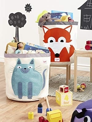 3 Sprouts Children's Storage Basket made of Fabric Cat Light Blue 43x43x45cm 1pcs
