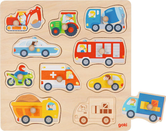 Wooden Kids Peg Puzzle Vehicles for 1+ Years 10pcs Goki