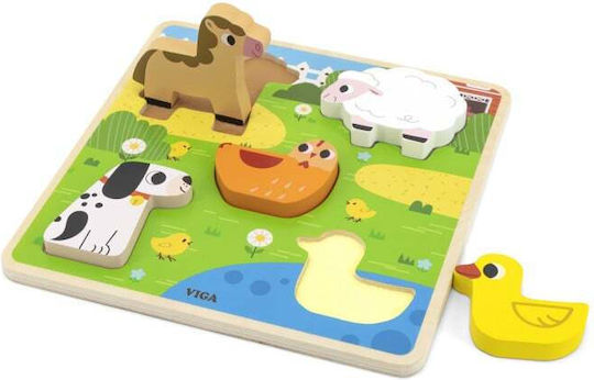 Ξύλινο Παιδικό Puzzle Σφηνώματα Pet Farm 5pcs Viga Toys