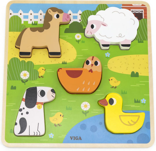 Ξύλινο Παιδικό Puzzle Σφηνώματα Pet Farm 5pcs Viga Toys
