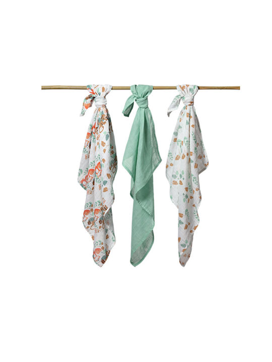 Babyono Muslin Swaddle Wraps Green Green 70x70cm. 3pcs