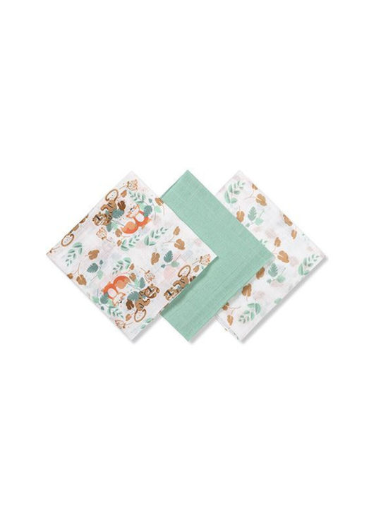 Babyono Muslin Swaddle Wraps Green Green 70x70cm. 3pcs