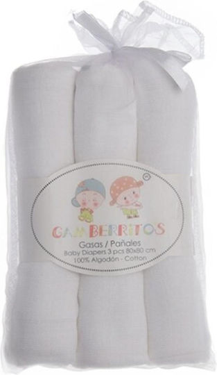 Gamberritos Kids Muslin Swaddle Wraps White 80x80cm. 3pcs