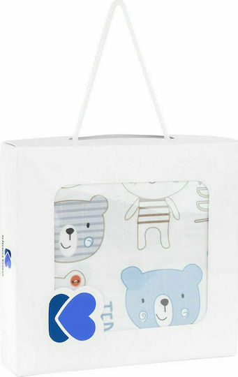 Kikka Boo Bear Muslin Swaddle Wrap Blue 120x120cm.