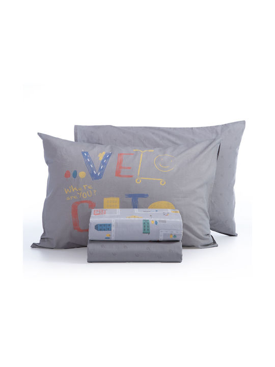 Nef-Nef Homeware Sheet Set Single Cotton Velocity Grey Gray 170x260cm 3pcs