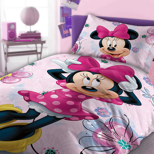 Dimcol Sheet Set Single Cotton Minnie 852 Pink 160x240cm 2pcs
