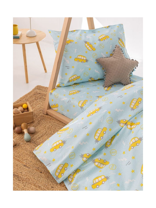 Palamaiki Sheet Set Single with Elastic Band Cotton My Kingdom Blue-yellow 100x200cm 3pcs