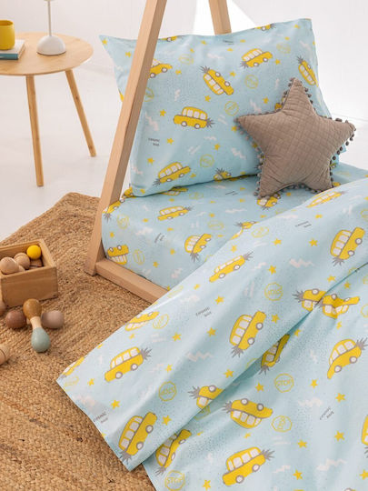 Palamaiki Sheet Set Single with Elastic Band Cotton My Kingdom Blue-yellow 100x200cm 3pcs