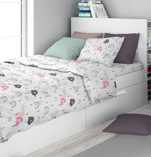 Dimcol Σετ Σεντόνια Μονά Βαμβακερά White-pink 160x240cm 3τμχ