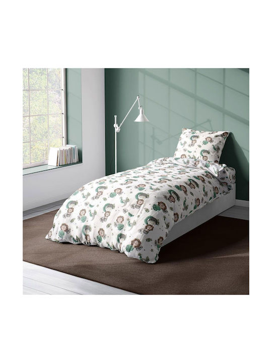 Dimcol Sheet Set Single Cotton Lion Green 160x240cm 2pcs