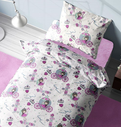 Dimcol Комплект чаршафи Единично от Памук и Полиестер Princess White-lila 160x240см 3бр