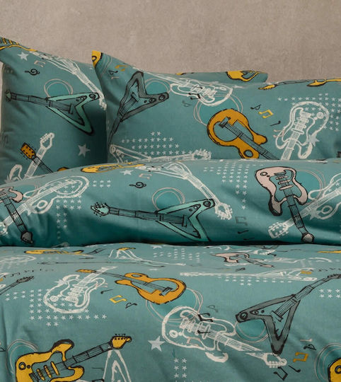 Melinen Sheet Set Single Cotton Petrol 170x260cm 3pcs