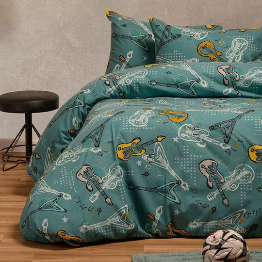 Melinen Sheet Set Single Cotton Petrol 170x260cm 3pcs