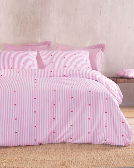Rythmos Semi Double Sheet Set with Elastic Band Cotton Young Heart Pink 160x260cm 3 Pieces