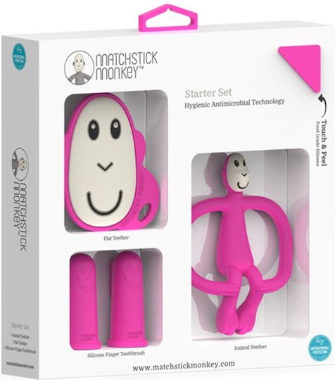 Matchstick Monkey Monkey Teething Ring from Silicone for 3 Months Plus 4 Pieces